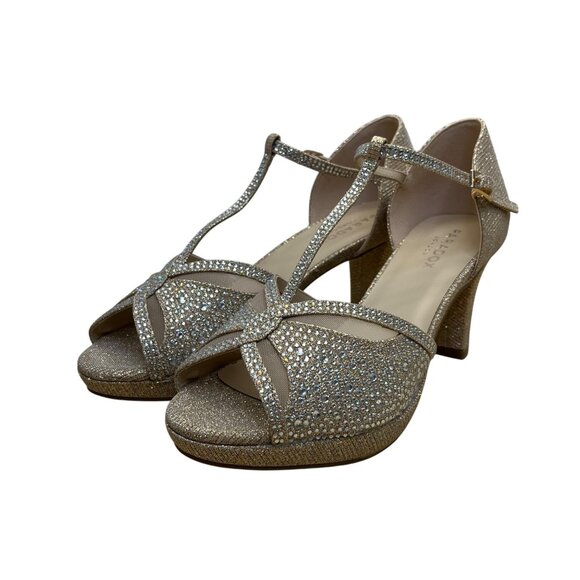 Paradox London Women’s Champagne Glitter T-Bar Nora Open Toe Heels Size 7M - Picture 3 of 11